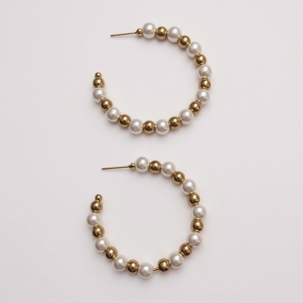 Pearl & Gold Beaded Hoop Earrings Elegant Statement Jewelry